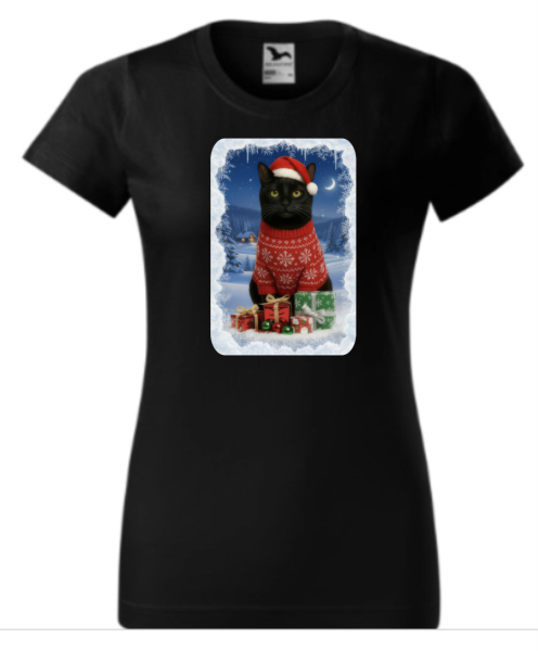 Vánoční tričko s černým kocourem dámské4